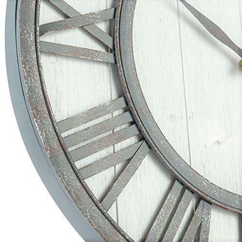 Oldtown Farmhouse Metal & Solid Wood Noiseless Wall Clock (Whitewash, 18-inch) - color: Whitewash, size: 18-inch