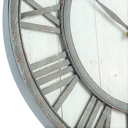 Oldtown Farmhouse Metal & Solid Wood Noiseless Wall Clock (Whitewash, 18-inch) - color: Whitewash, size: 18-inch