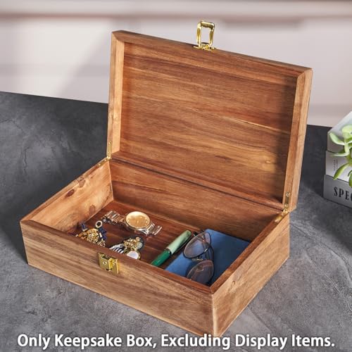 Acacia Wood Keepsake Box - Lockable Memory Box with Keys, Large Storage Box with Hinged Lid for Photos Jewelry Letters Mementos, Rustic Wooden Treasure Chest for Wedding Birthday Graduation