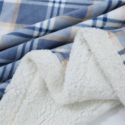 PU MEI Sherpa Blanket Queen Plaid Thick Bed Blanket, 80”*90” Super Soft Flannel Fuzzy Fleece Reversible Velvet Plush Warm Blanket for Couch (Blue White Check) - color: Blue White Check, size: 80"*90"