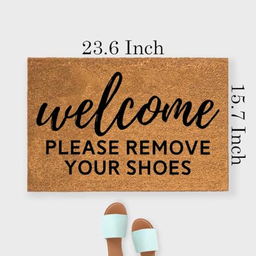 Funny Coir Welcome Mat - Please Remove Shoes - Heavy-Duty PVC Backing Non-Slip Outdoor Coir Doormat, 23.6 x 15.7 inch - color: Welcome Please Remove Your Shoes