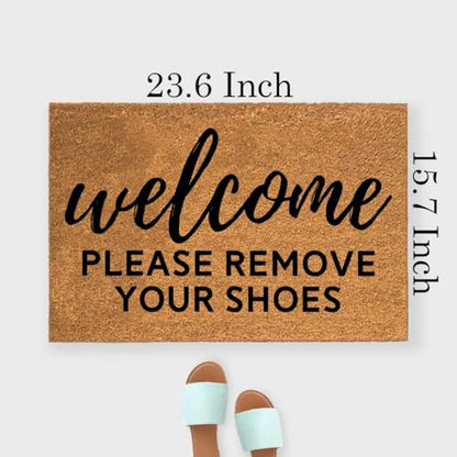 Funny Coir Welcome Mat - Please Remove Shoes - Heavy-Duty PVC Backing Non-Slip Outdoor Coir Doormat, 23.6 x 15.7 inch - color: Welcome Please Remove Your Shoes