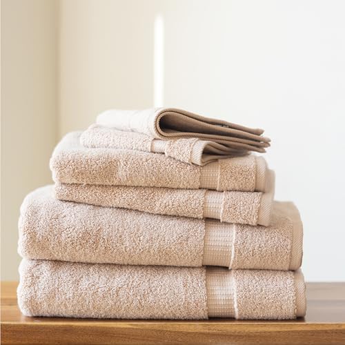 SALBAKOS 100% Turkish Cotton Bathroom Towel Set of 6-Piece, Taupe | 630 Gsm Thick Super Soft Highly Absorbent 2 Bath + 2 Hand + 2 Washcloth Towels Sets, Giftable, Hotel Quality, Made in Turkey - color: Taupe, size: 6 Piece Towel Set