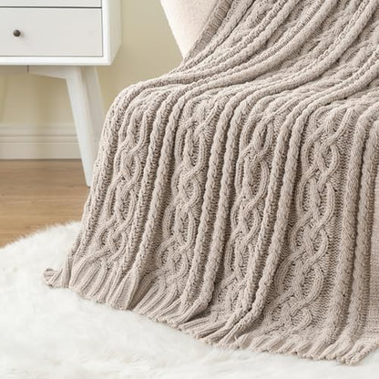 Battilo Light Grey Throw Blanket for Couch, Woven Chenille Knit Throw Blanket Versatile for Chair, 51 x 67 Inch Super Soft Warm Decorative Blanket for Bed, Sofa and Living Room | Cable Knit Throw Blanket, Soft Cozy Woven Chenille Throw Blanket for Bed, So