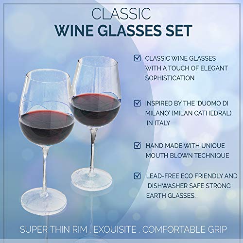 Bezrat Red Wine Glasses Set of 2, Hand Painted Wine Glass, Drinkware Essentials, 11" H, 28oz Wine Lover Large Glass, Glassware Gifts Ideas for Women Inspired by 'Duomo di Milano' Mothers Day (Blue) - color: Blue, size: 28 ounces