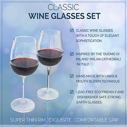Bezrat Red Wine Glasses Set of 2, Hand Painted Wine Glass, Drinkware Essentials, 11" H, 28oz Wine Lover Large Glass, Glassware Gifts Ideas for Women Inspired by 'Duomo di Milano' Mothers Day (Blue) - color: Blue, size: 28 ounces