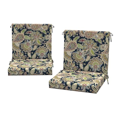 DYTXIII Outdoor Midback Chair Cushions Set of 2-20"x17" Water Repellent & Fade-Resistant Patio Seat Cushions with High-Resiliency Foam, Non-Slip Ties for Dining, Balcony Furniture-Paisley Sapphire - color: Paisley Sapphire