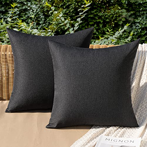 MIULEE Decorative Outdoor Pillow Covers Waterproof 16x16 Black | Solid Faux Linen Throw Pillow Covers Set of 2 Farmhouse for Patio Furniture Tent Balcony Garden Couch Sofa Cushion - color: Black, size: 16" x 16" (Pack of 2)