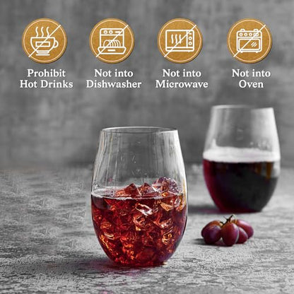 FOCUSLINE 20 Pack 16 Oz Plastic Wine Glasses, Stemless Plastic Wine Cups | Thick and Durable, Shatter-Resistant, and Reusable; Ideal for Weddings, Parties, Toasts, and Various Celebrations - color: 16OZ-20-CLEAR