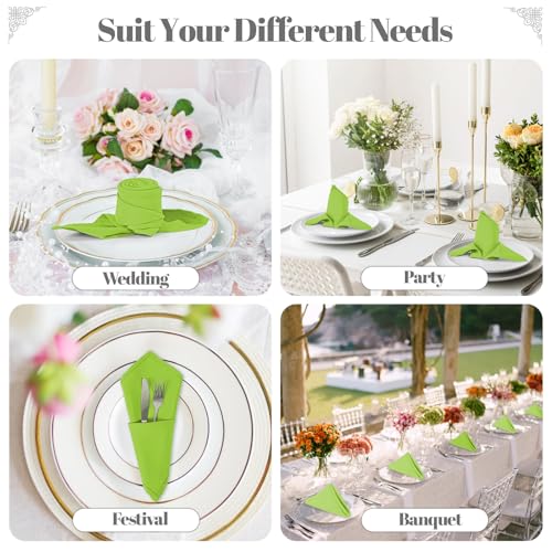 PLOYMONO Apple Green Cloth Napkins - 8 Pack 17" x 17" Polyester Napkins | Heavy Duty 180 GSM Cloth Napkins with Hemmed Edges - Great for Restaurants, Weddings, Parties, Banquets Dinner - color: Grass Green