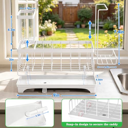 VOOWO Sponge Holder for Kitchen Sink, Compact Sink Caddy with Brush Holder | 304 Rustproof Stainless Steel Dish Soap Holder, Small Kitchen Sink Organizer, Self-Draining Dish Wand Holder with Towel Rack - color: White