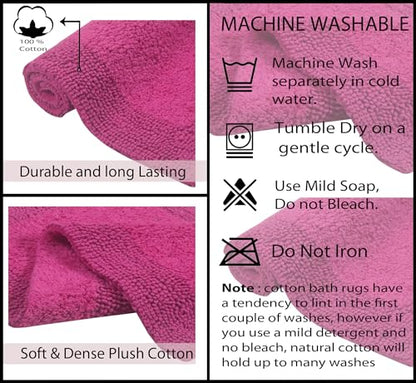 Home Weavers Luxury Collection 100% Cotton Reversible Bathroom Rugs Set, Washable Rug, Extra Soft and Absorbent Bath Rug, Kitchen Mat, 2 Piece Set(S+M), Hot Pink - color: Hot Pink, size: 2 Piece Set(S+M)