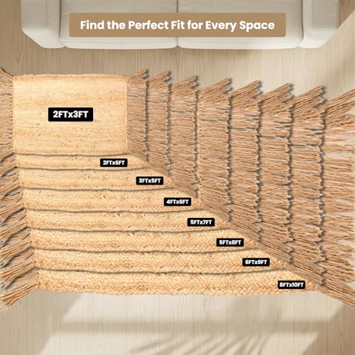 Jute Rug 2x3 Natural Fiber Braided Rugs Farmhouse Woven Reversible Kitchen Area Rug, 100% Pure Plant Fiber Entry Rug, Indoor Entryway Floor Doormat, 24x36 Rectangular - size: 2' x 3' (Rectangular)