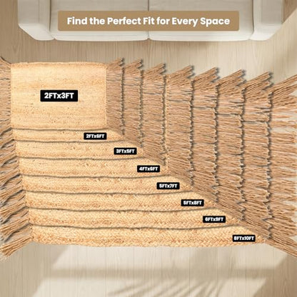 Jute Area Rug 8x10 Natural Fiber Braided Rugs Farmhouse Area Rug Woven Reversible Living Room Bedroom Carpet, Pure Plant Fiber Entry Rug, Large Floor Mat, 96x120 in - size: 8' x 10' (Rectangular)