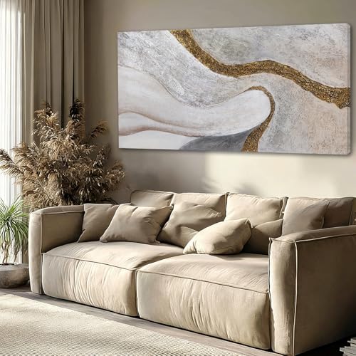Modern White Gold Abstract Canvas Wall Art for Living Room 24x48 Inch - color: White and Gold, size: 48"L x 24"W