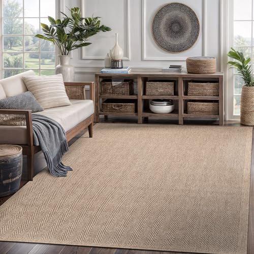 Easy Jute Rug 5x7, Indoor Outdoor Natural Color Fiber Area Rugs for Living Room Patio and Bedroom Rug Herringbone Seagrass Woven Design Easy-Cleaning, Washable Outside Carpet Alfombras 5 x 7 - color: Herringbone/Natural, size: 5' x 7' (Rectangular)