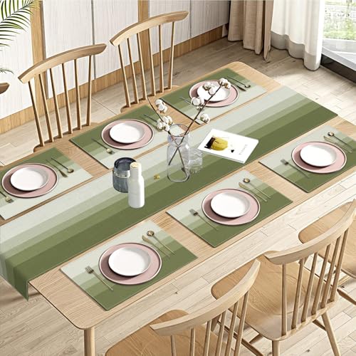 Emvency Table Runner and Placemats Set of 6, Geometric Modern Olive | Green Stripe Gradient Art Dining Decor for Daily Use(1 Table Runner 72 inches Long and 6 Placemats) - color: Grass Green Grey Gradient
