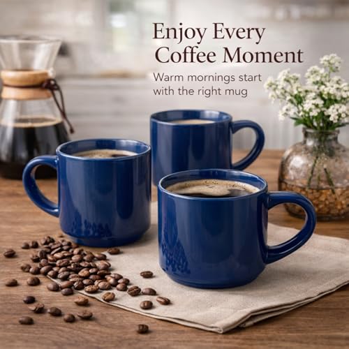 GBhome 14 OZ Coffee Mugs Set of 6, Stackable Navy Blue Coffee Cups Set | Modern Ceramic Coffee Mugs for Men,Women, Cappuccino/Espresso. Dishwasher&Microwave Safe - color: Navy