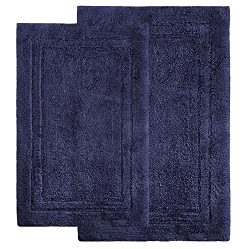 BNM Cotton Bath Rug Set, Area Rugs For Bathroom Decor, Washable and Non-Slip Rugs, Hardwood Tile Floor Cover, Kitchen Accent Rugs, Non-Skid Latex Backing, 20" x 30", 24" x 36", Navy Blue - color: Navy Blue, size: 20" x 30", 24" x 36" - Rectangle