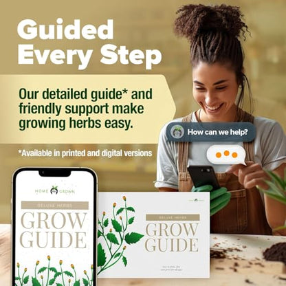 HOME GROWN Gift Herb Kit – 8 Herb Seeds Set with Basil, Cilantro, Mint & More, Complete Indoor Grow Kit for Kitchen, Gardening Gifts for Women & Men, Ideal for Cooking & Home Décor - style: Deluxe Herb Grow Kit