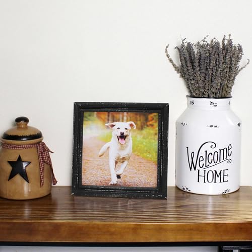 8x8 Picture Frame Made of Solid Wood High Definition Glass Rustic Antique Designs Small Photo Frame for Tabletop Display and Wall Mounting, Distress Black - color: Distress Black B, size: 8" X 8"