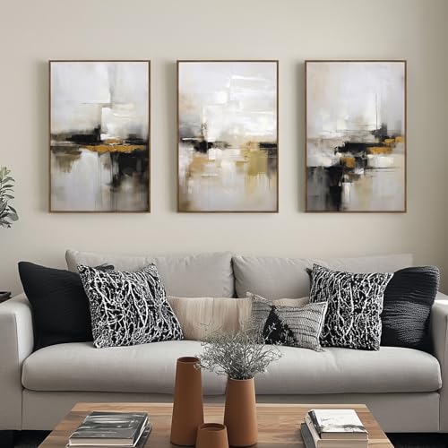 Zessonic Neutral Abstract Landscape 3D Textured Modern Wall Art,16"x24"x3 | Black and Brown Grunge Mid Century Wabi Sabi Art Print Canvas Set for Home Office Living Room Bedroom Hallway, Ready to Hang - color: Neutral Abstract, size: 16" x 24"x3 Panels