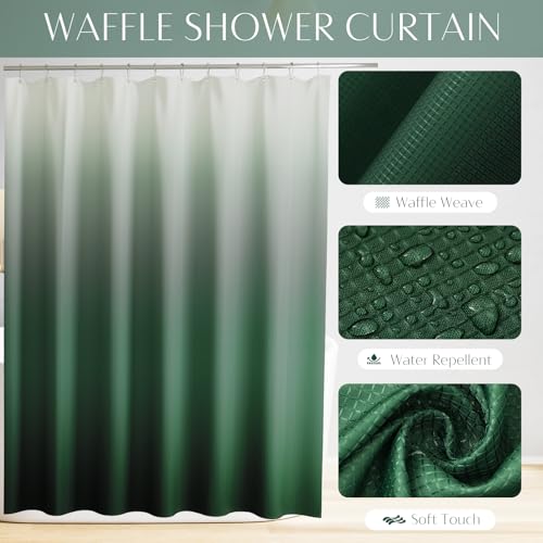 Bathroom Sets with Shower Curtain and Rugs Bathroom Accessories Set Dark Green Bathroom Set,Soap Dispenser & Toilet Brush Holder Set with Stainless Steel Trash Can(23 PCS) - size: Dark Green, style: Bath Set+Ombre Waffle Shower Curtain+Bath Rugs
