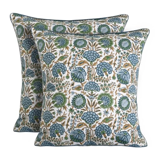 Block Print Asparagus Green Pillow Cover 18" x 18" (Pack of 2) Decorative Couch Pillows for Living Room, Farmhouse Chic Boho Cute Outdoor Pillows Covers Gifts for Spring, Mother's Day - color: Asparagus Green, size: 18" x 18" (Pack of 2)