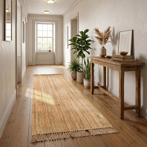 Jute Runner 2x6 Natural Fiber Braided Rugs Farmhouse Hallway Runner Rugs Woven Reversible Kitchen Area Rug, Pure Plant Fiber Low-Pile Entry Rug, Indoor Long Floor Mat, 24x72 Inch - size: 2' x 6' (Rectangular)