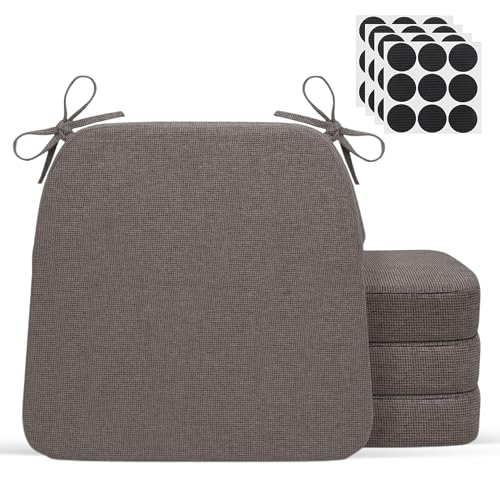 Chair Cushions for Dining Chairs - 17" x 16" x 2" D-Shaped Indoor Seat Cushions - Non Slip Chair Pads with Removable Ties and Washable Cover Set of 4 - Chair Leg Pads Included - Gray - color: Charcoal Gray, size: Pack of 4