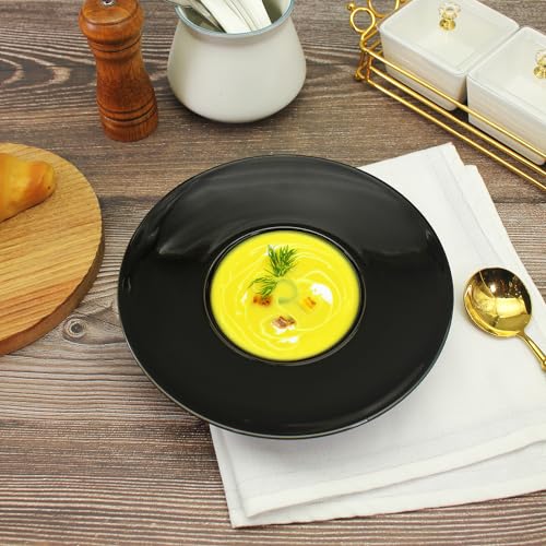 Ceramics Rimmed Soup Bowls 8.8 oz, Black 11.6 inch Exquisite small soup plate Set of 4, Pasta plates With Rim is the best choice for hotels, kitchens, fine restaurants and gourmets - color: Black, size: 11.6 Inch-8.8 oz