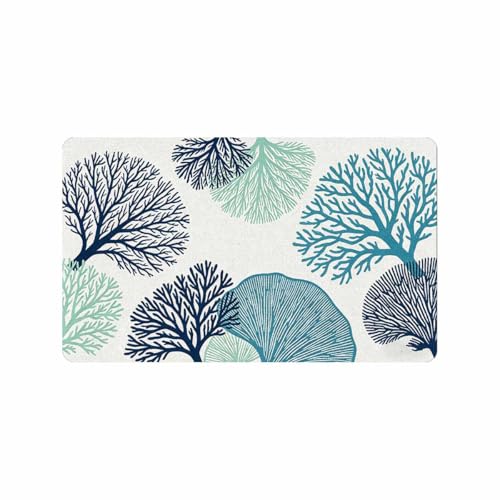 Blue Coral Beach Doormat Ideal Coastal Ocean Nautical Decorative, Outside Back Door Mat Front Indoor Outdoor Entrance Porch Dirt Trapper Bathroom Garage House, Waterproof and Non Slip, 18x30 Inch - color: Beach Coralline Blue