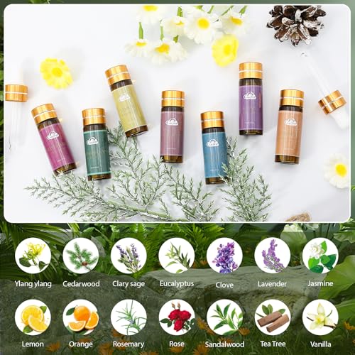 Fragrance Essential Oils Set - 14pcs, Aromatherapy Oils for Skin, Diffusers, Home Care, Humidifier Laundry, Candle Making - Tea Tree, Sandalwood, Lavender, Vanilla, Eucalyptus and More (5mL) - color: 14 Pack Essential Oil Set Yellow