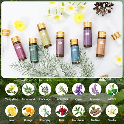 Fragrance Essential Oils Set - 14pcs, Aromatherapy Oils for Skin, Diffusers, Home Care, Humidifier Laundry, Candle Making - Tea Tree, Sandalwood, Lavender, Vanilla, Eucalyptus and More (5mL) - color: 14 Pack Essential Oil Set Yellow