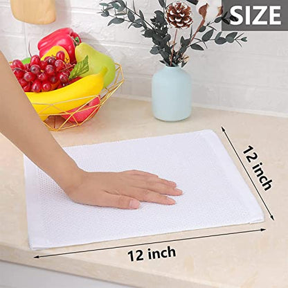 100% Cotton Waffle Weave Kitchen Dish Cloths, 2 Pack Ultra Soft Absorbent, Quick Drying Dish Towels, 12x12 Inches, Dish Rags for Drying Dishes & Daily Kitchen Use, White - color: White