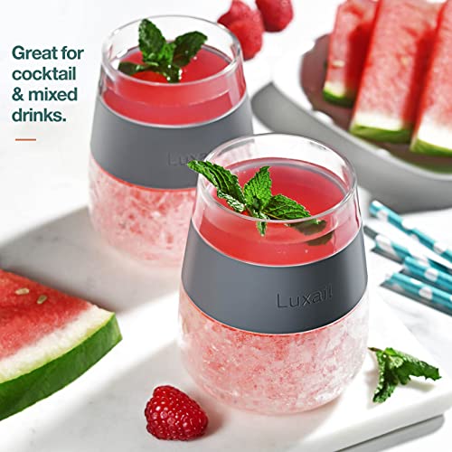 luxail Wine Glasses, Plastic Wine Glasses Set of 4, Wine Gifts, Double Wall Insulated Freezer Tumbler, Stemless Freezer cups for Red and white Wine, 8.5 Oz, Grey - color: Grey 4 Pack