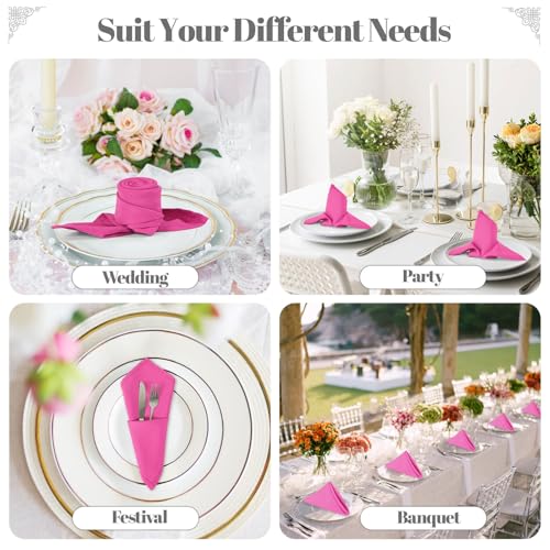 PLOYMONO Fuchsia Cloth Napkins - 8 Pack 17" x 17" Polyester Dinner Napkins | Heavy Duty 180 GSM Cloth Napkins with Hemmed Edges - Great for Restaurants, Weddings, Parties, Banquets Dinner - color: Fuchsia