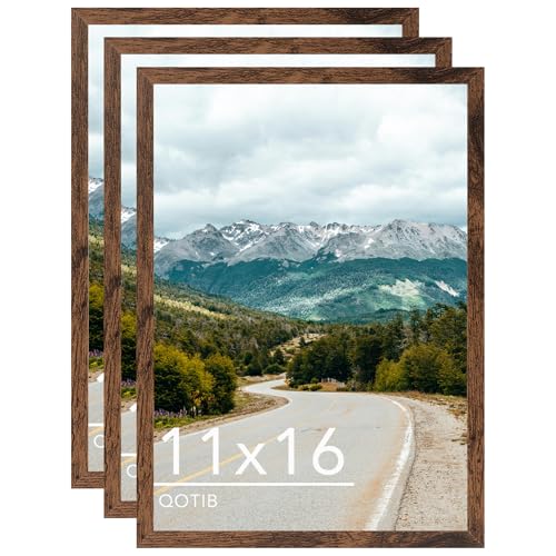 11x16 Picture Frame Deep Brown for Wall Hanging, Wood 11 x 16 Frame Photo Frame for Wall Horizontally or Vertically, Deep Brown, 3 Pack - size: 11x16 inch