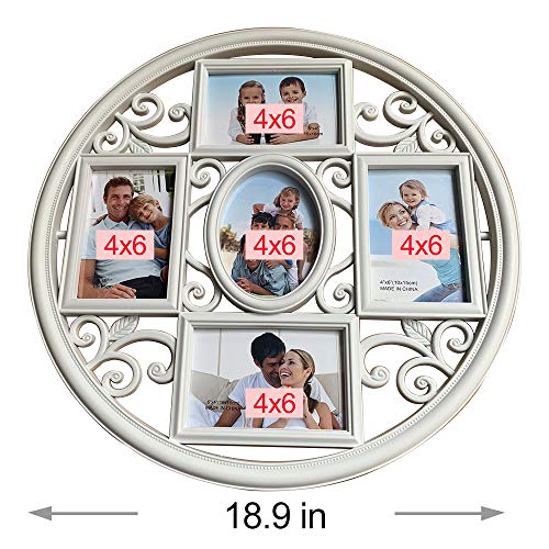 MKUN 2Pack of 4x6 Wall Photo Collage Frames - Round Circular Circle Wall Hanging Picture Collage Frame with Leaf Decoration, 5- Opening (White) - color: White