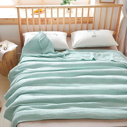 100% Cotton Waffle Knit Blanket,Lightweight,Breathable and Soft, Waffle Weave Blanket for Summer Spring,Light Blue,100 x 150 cm / 39 x 59 inch - color: Light Blue, size: Throw 39x59 inch