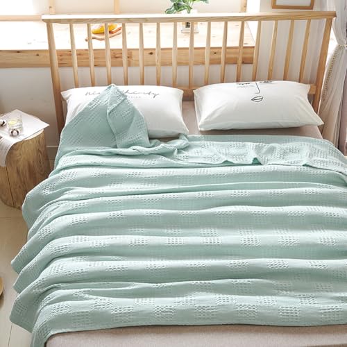 LGYKUMEG 100% Cotton Waffle Knit Blanket,Lightweight,Breathable and Soft, Waffle Weave Blanket for Summer Spring,Light Blue,180 x 200 cm / 71 x 79 inch - color: Light Blue, size: Twin 71x79 inch