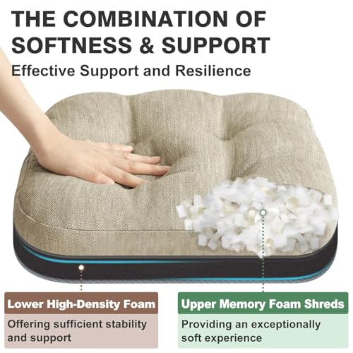 Shinnwa Dining Chair Cushions Set of 2, Dual-Layer Memory Foam Kitchen Chair Cushions, Patented Design Seat Pads with Ties, 16.5 x 16.5 x 3.5in, 2 Pack, Beige - color: Beige, size: 2 Count (Pack of 1)