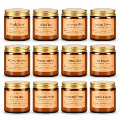 12 Pack Summer Scented Candles, 3.5 oz Amber Glass Jar Soy Candle Set | 8% Essential Oil Blend, Gifts for Women Birthday Housewarming - color: Spring and Summer Candle