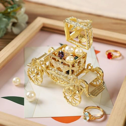Retro Hollow out Carriage Trinket Box Small Jewelry Boxes Hand-Painted Mother's Day Gift for Women(White) - color: White