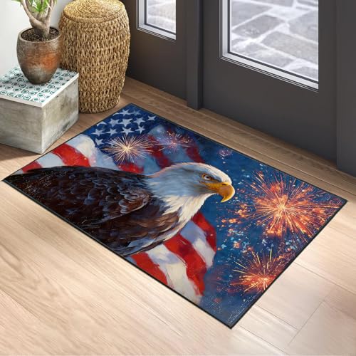 Eagle Flag Area Rug 2x3 ft Entry Rug Independence Day Washable Boho Rugs Non Slip Low Pile Floral Door Mat Small Carpet for Bedroom, Bedside, Kids Room, Office, Dining Room - color: Eagle Flag, size: 2' x 3' (Rectangular)