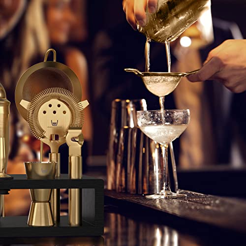 Highball & Chaser Bartender Kit with Espresso Bamboo Stand. Beautiful Cobbler Cocktail Shaker Set with Bar Tools Rustproof Stainless Steel Bar Set (Matte Gold) - color: Matte Gold