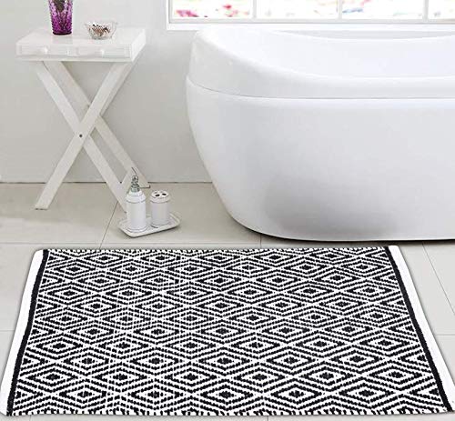 Ramanta Home Cotton Handwoven Reversible Rug 21x34 Inch, Black | Washable Area Rug for Bathroom, Kitchen, Bedroom, Entryway, Handmade Accent Floor Mat - color: Black, size: 21 x 34 inches