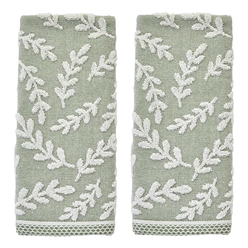 SKL Home Leaf Sprig 100% Cotton Jacquard 2pc Hand Towel Set, Reversible & Decorative for Bath/Kitchen/Bar & Gift, Sage - color: Leaf Spring, Sage