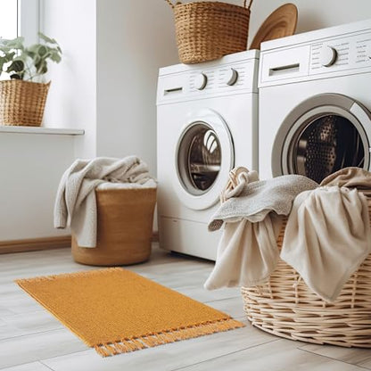 KIBAGA Set of 2 Soft Boho Bathroom Rugs - Beautiful Boho Cotton Rugs that Fit Perfectly Into Your Bath or Kitchen - Washable, Non-Slip Mats Ideal to Enhance Your Modern Home Decor