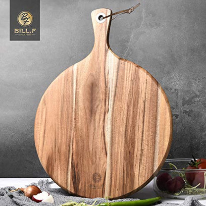 BILL.F Pizza Peel,14" L x 14" W Acacia Wood Cutting Board, with 5" Handle, 19" Overall Length - style: 14 inch